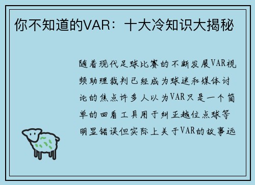 你不知道的VAR：十大冷知识大揭秘
